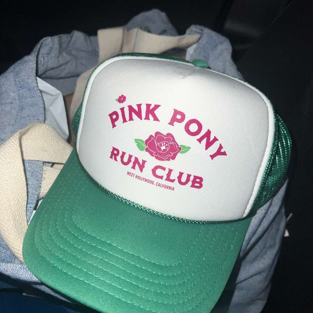 Pink Pony Run club green and pink snap back trucker - worn once EUC